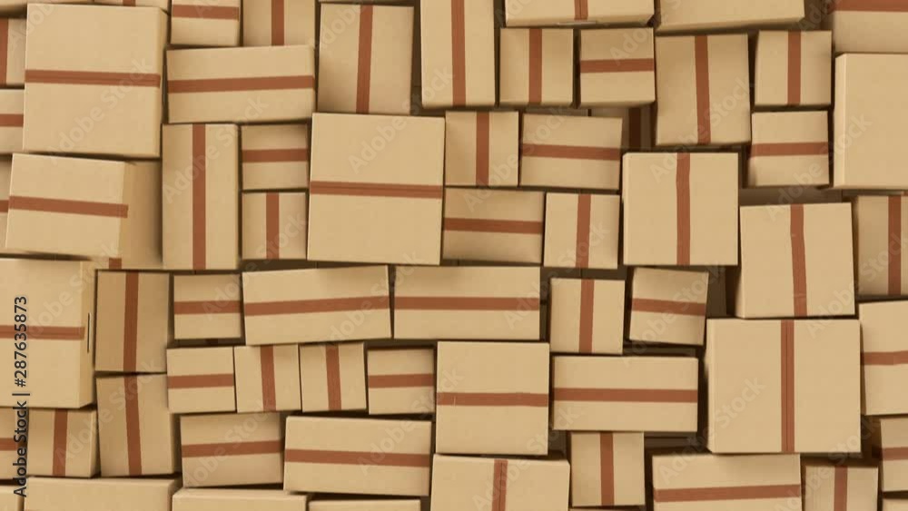 Abstract Beautiful Cardboard Boxes Wall Seamless. Looped 3d Animation of Many Parcels. Delivery, Storage and Transportation Concept. 4k Ultra HD 3840x2160. Abstract Beautiful Cardboard Boxes Wall Seamless. Looped 3d Animation of Many Parcels. Delivery, Storage and Transportation Concept. 4k Ultra HD 3840x2160.