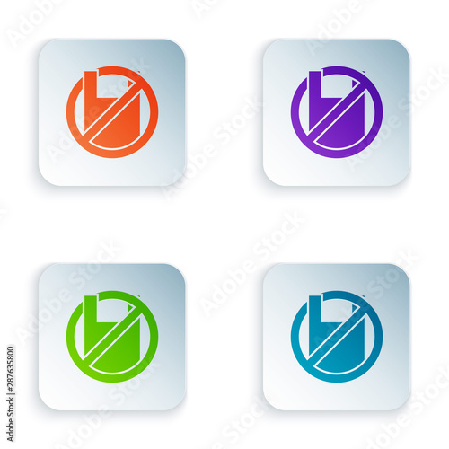 Color Say no to plastic bags poster icon isolated on white background. Disposable cellophane and polythene package prohibition sign. Set icons in colorful square buttons. Vector Illustration