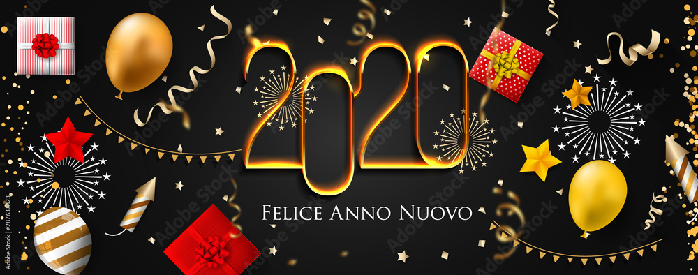 2020 New Year Italian greeting card (Felice Anno Nuovo 2020). Italian 2020 New Year Version. Italian 2020 Happy New Year background Version. - obrazy, fototapety, plakaty 
