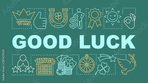Good luck word concepts banner. Fortune. Gambling, games of chance. Jackpot, win and success. Presentation, website. Isolated lettering typography idea with linear icons. Vector outline illustration