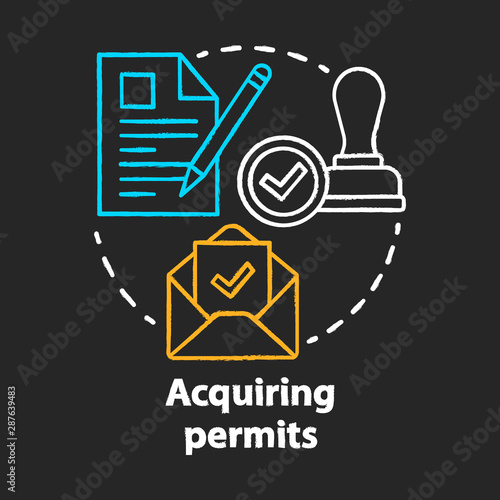 Acquiring permits chalk concept icon. Obtaining license idea. Getting approval. Legal documents and permissions. Formal application. Vector isolated chalkboard illustration