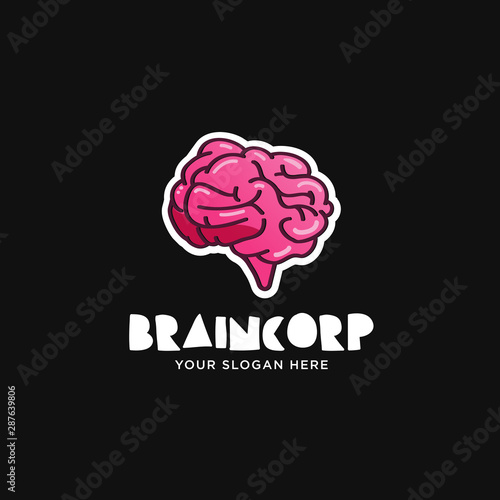 Cute cartoon pink brain logo template