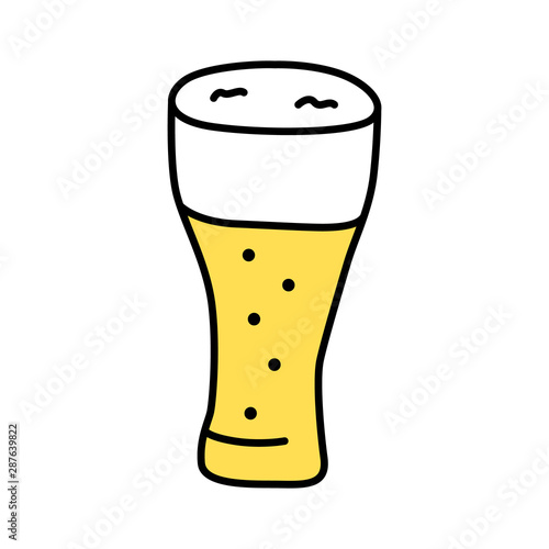 Light beer glass with froth yellow color icon. Traditional alcohol beverage, foamy ale, lager pint isolated vector illustration. Bar, pub, tavern cartoon logo. Unhealthy drink, harmful beverage