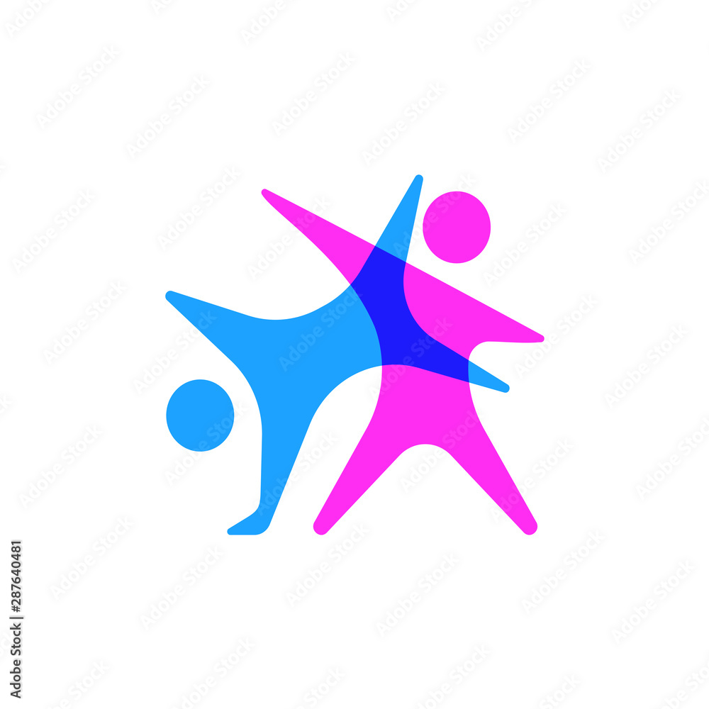 Obraz premium Couple male female human karate kick pose overlay color vector