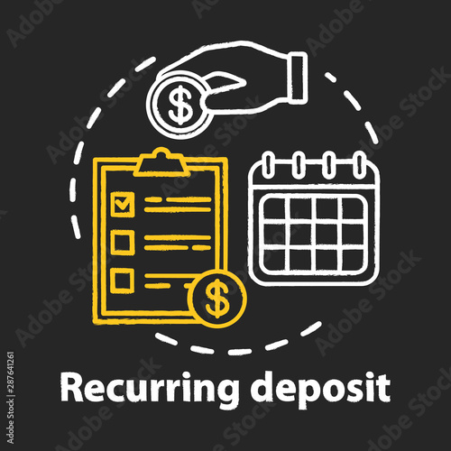 Recurring deposit chalk concept icon. Savings idea. Creating investment account. Regular payments, timed banking charges. Financial services. Vector isolated chalkboard illustration