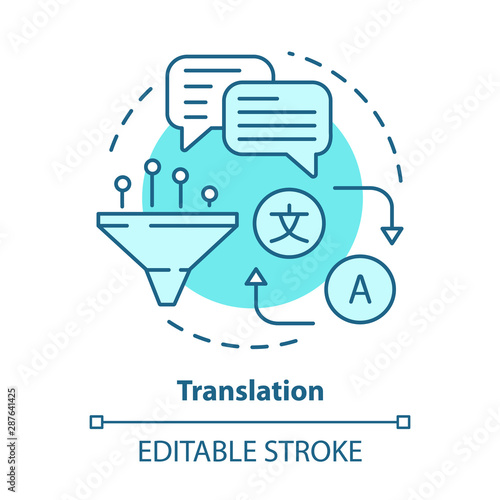 Translation blue concept icon. Online translator idea thin line illustration. Foreign language learning. Multilingual translation and interpretation. Vector isolated outline drawing. Editable stroke
