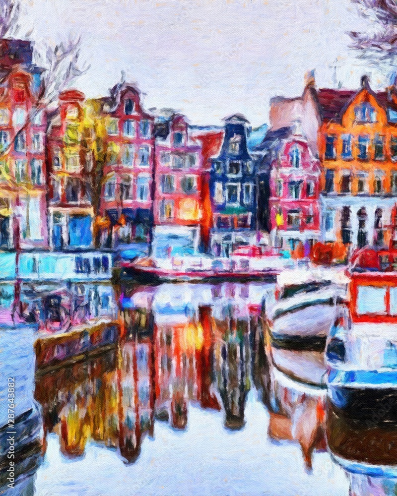 Poster, Foto Oil painting modern art Amsterdam, Netherlands - Koop op  EuroPosters.nl