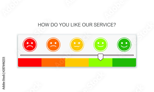 colorful emoticons with different mood from angry to happy. Element of UI design for estimating client service.