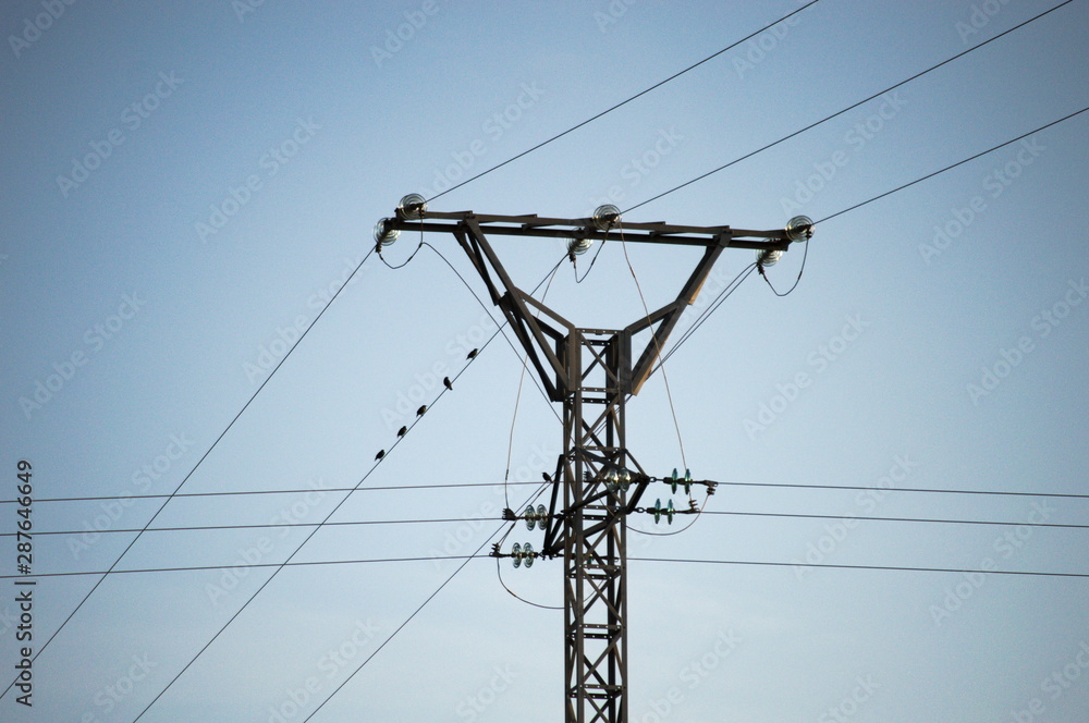 Steel tower and wires for electrical transport and supply Steel tower and wires for electrical transport and supply