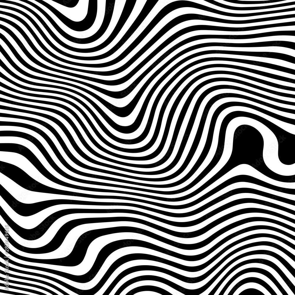 Striped abstract wavy background. black and white zebra print. illustration. Fashion fabric modern backdrop