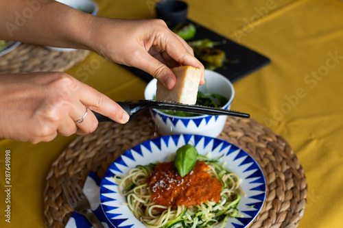 Homemade zucchini pasta, healthy vegan food