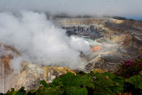Crater of the Poas volcano in Costa Rica, which is active.