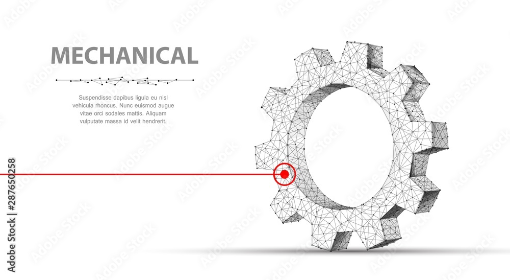 Gears. Abstract 3d vector wireframe single laser gear. 3d illustration isolated on white. Mechanical technology machine