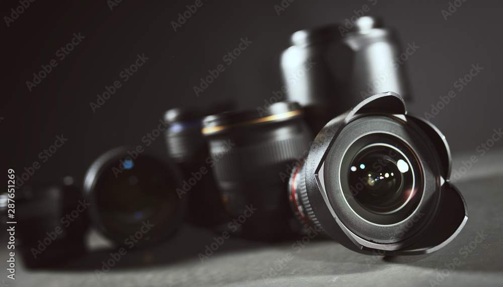 Professional set of lens for reflex camera - obrazy, fototapety, plakaty 