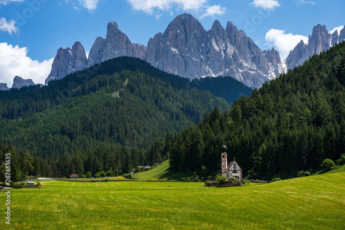 Beautiful St Magdalena, the lone church in northern Italy. Sitting on the foot of the majestic Geisler peaks at 1,352 m