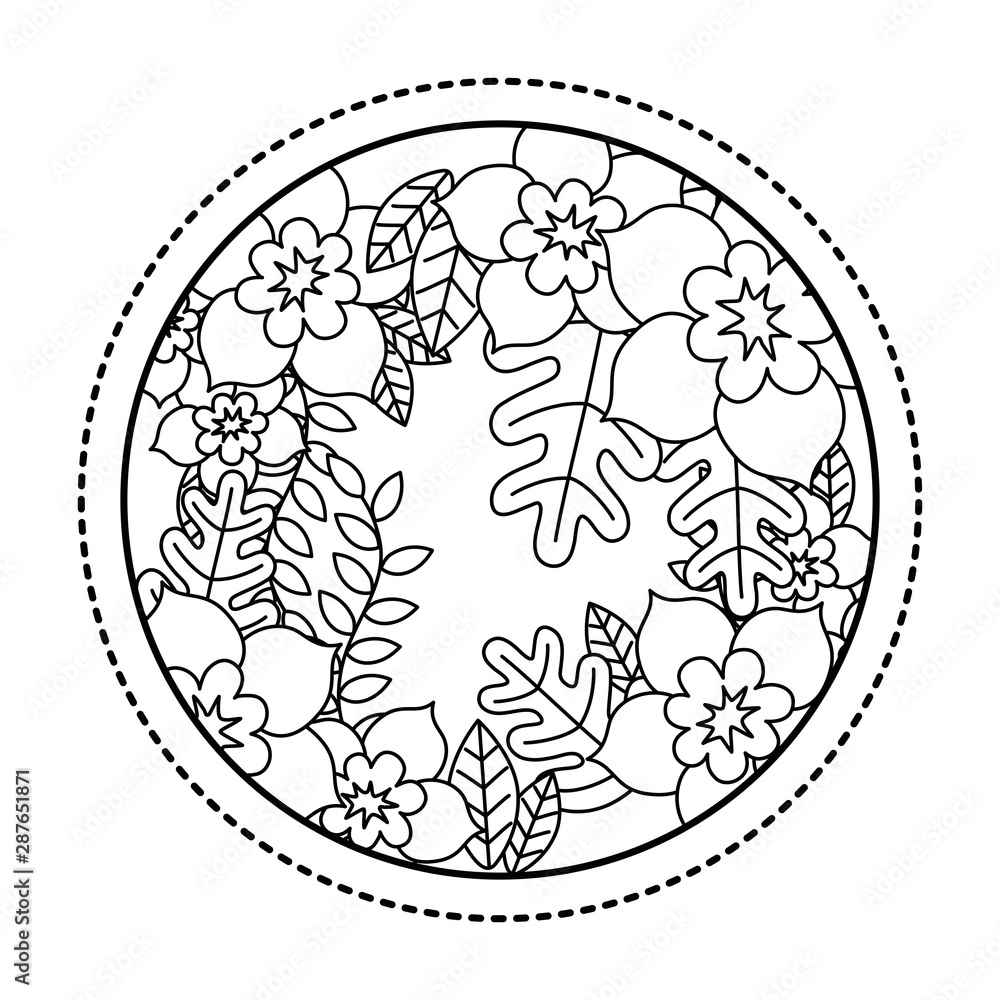 Flowers and leaves circle vector design