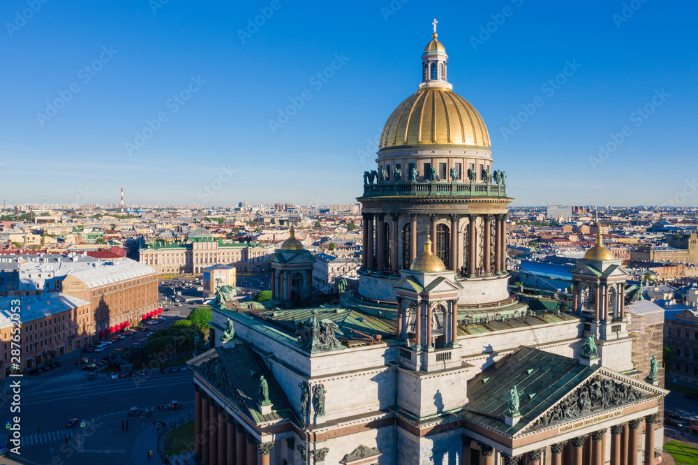 Obraz premium Saint Petersburg. Saint Isaac's Cathedral. Museums of Petersburg. St. Isaac's Square. Summer in St. Petersburg. St. Aerial view frome drone. Russia