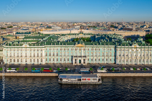 Aerial view cityscape of city center, Palace square, State Hermitage museum (Winter Palace), Neva river. Saint Petersburg skyline. SPb, Russia photo