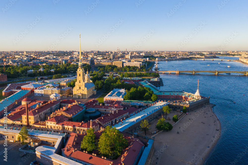 Naklejka premium View from the drone of the Peter and Paul Fortress, St. Petersburg