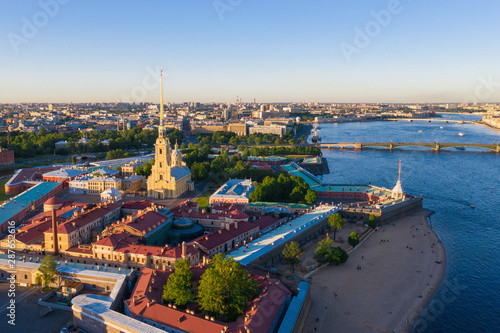 View from the drone of the Peter and Paul Fortress  St. Petersburg