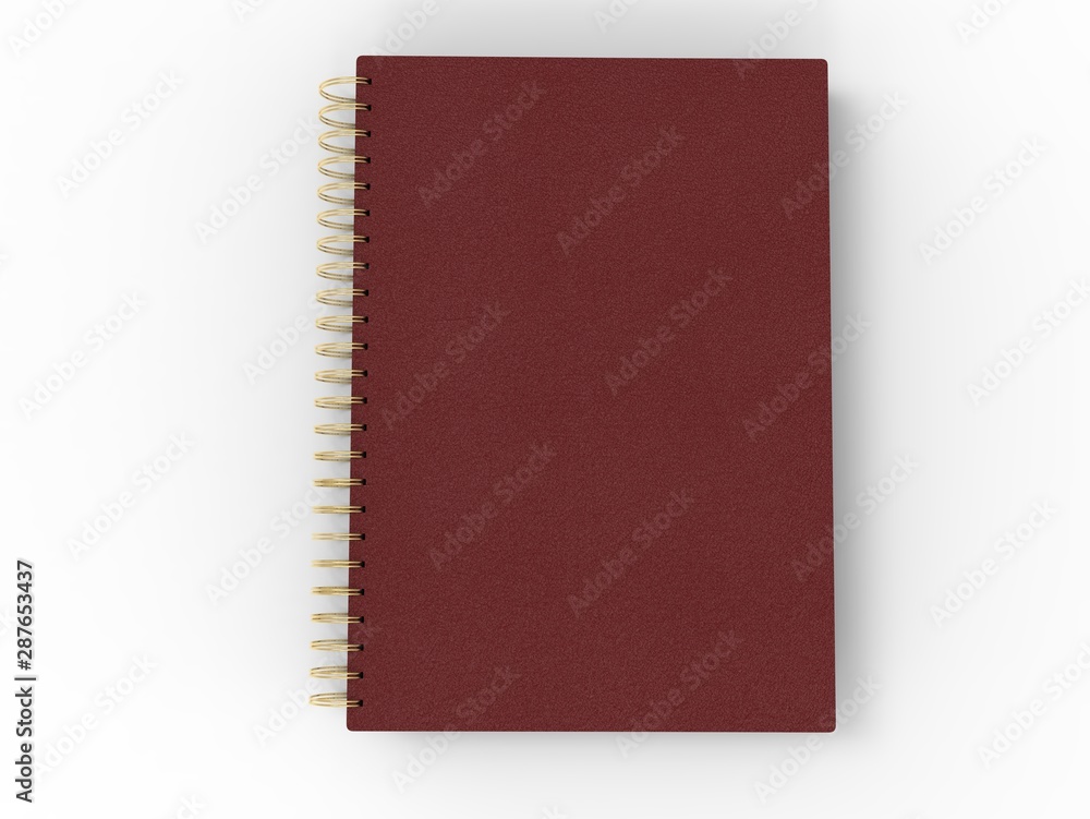 Red leather notebook - spiral binding - top down view Red leather notebook - spiral binding - top down view
