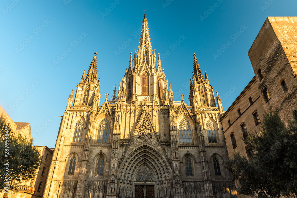 Cathedral of the Holy Cross and Saint Eulalia, known as Barcelona Cathedral, Gothic cathedral and seat of the Archbishop of Barcelona at Plaza Nova.