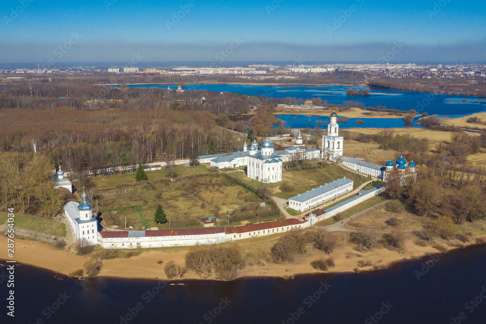 Church of Exaltation of the Cross in Russian orthodox Yuriev Monastery in Veliky Novgorod