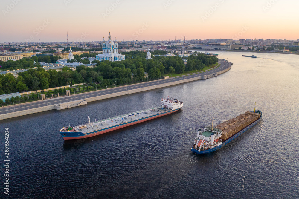 Saint Petersburg. Russia. Great at sunset. The drawbridges of Petersburg. Navigation on the Neva River. Cities of Russia. Panorama of St. Petersburg.