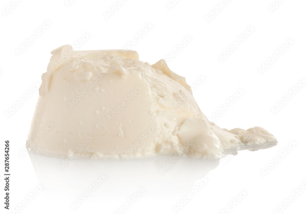 Tasty creamy feta cheese on white background Tasty creamy feta cheese on white background