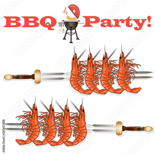 Prawn or tiger shrimp grilliing  / bbq vector illustration isolated on white background. photo