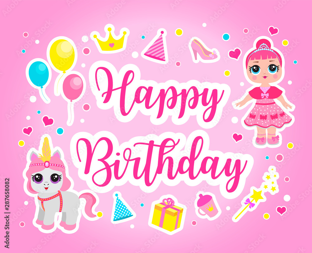 Happy birthday cute greeting or invitation card for a little ...