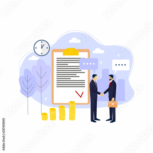 Two businessmen in suits shaking hands. to sign a contract . The concept of a successful transaction. 