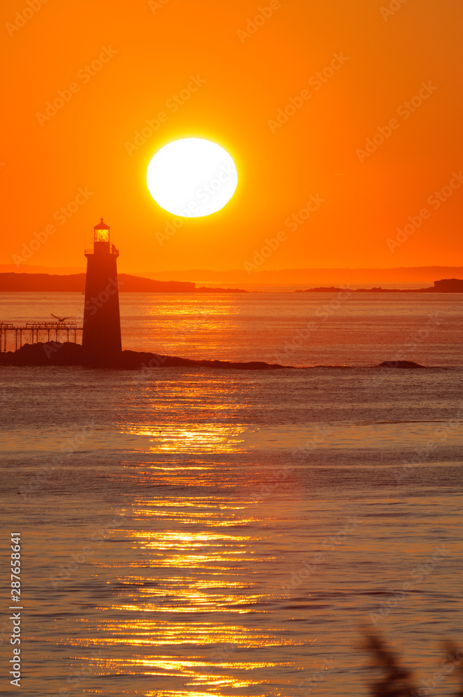 Ram Island Ledge Lighthouse at sunrise, Portland, Maine.