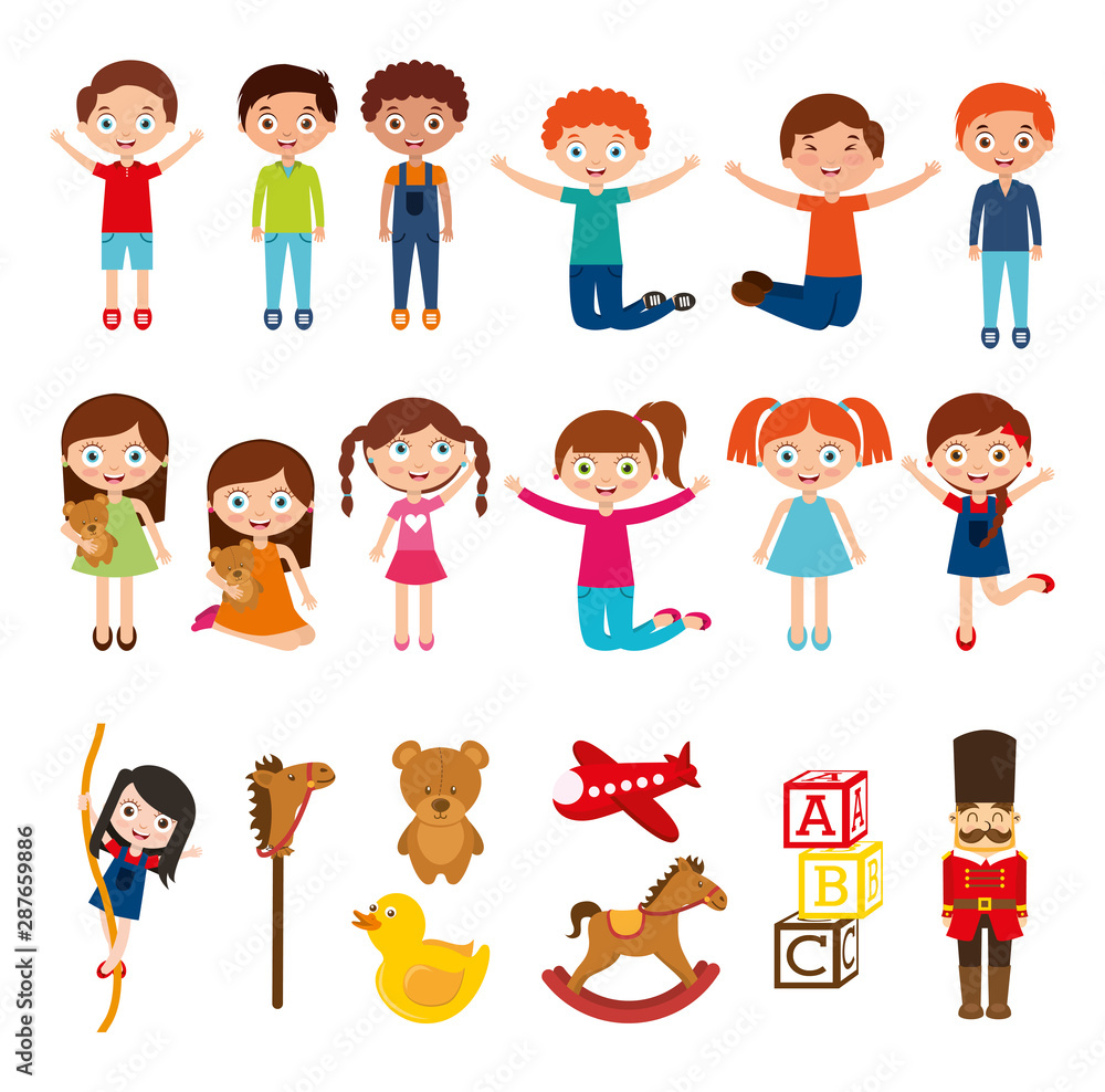 group of kids interracial and toys group of kids interracial and toys