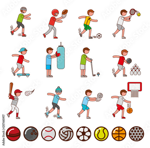 bundle of athletes and sports equipment icons
