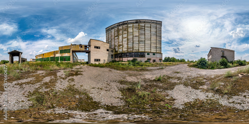 custom made wallpaper toronto digitalfull seamless spherical hdri panorama 360 degrees angle view near abandoned ruined factory in equirectangular projection with zenith, VR AR virtual reality content. Building of agricultural elevator