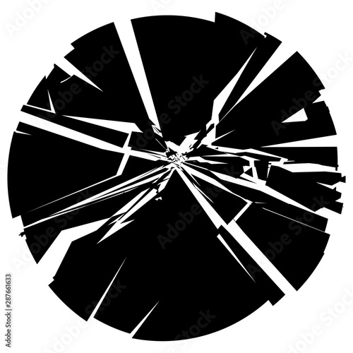 Facture, crack element. Shatter, broken surface texture. Grungy design. Decay, burst splinters illustration