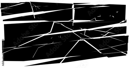 Facture, crack element. Shatter, broken surface texture. Grungy design. Decay, burst splinters illustration
