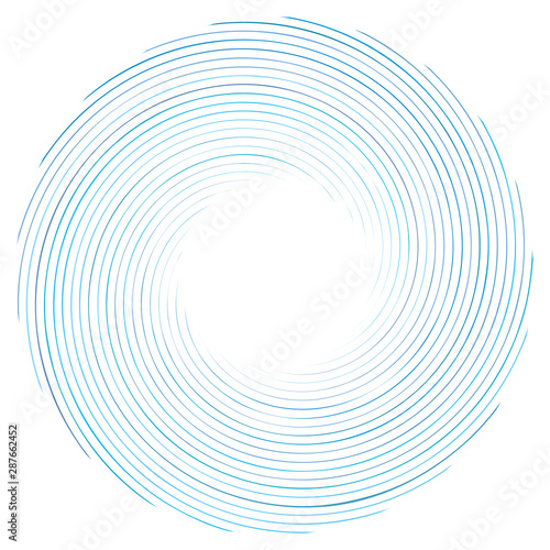 Abstract spiral, twist. Radial swirl, twirl curvy, wavy lines element. Circular, concentric loop pattern. Revolve, whirl design. Whirlwind, whirlpool illustration