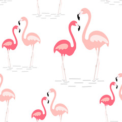 Fototapete Flamingomuster Cartoon Flamingos Vektormuster in Rosa  © yucatana