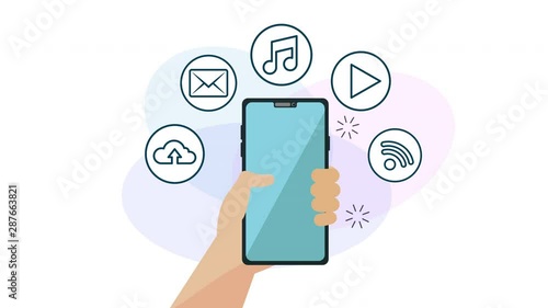 Wallpaper Mural hand using smartphone with social media marketing animation Torontodigital.ca