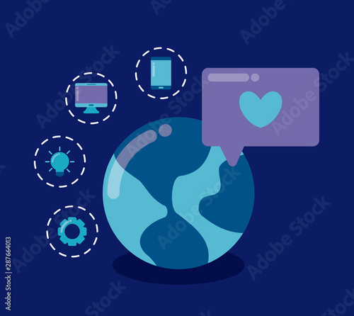 planet earth with social media icons