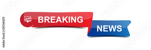 Breaking News template title with shadow on white background for screen TV channel. Flat vector illustration EPS10
