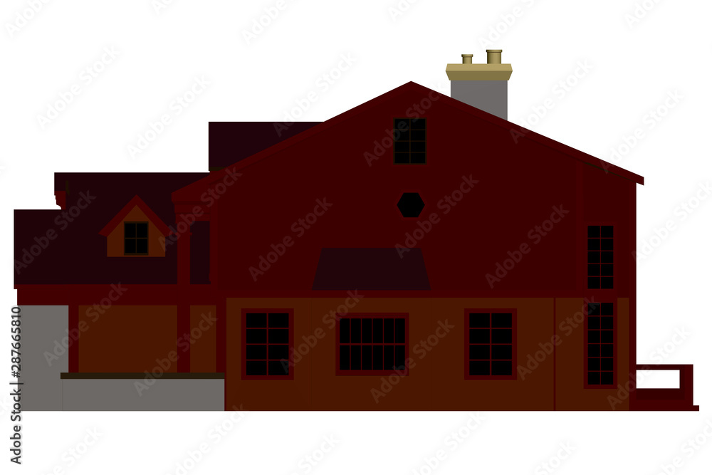 Two-storey cottage in a modern style. Side view. Flat style. Vector illustration.