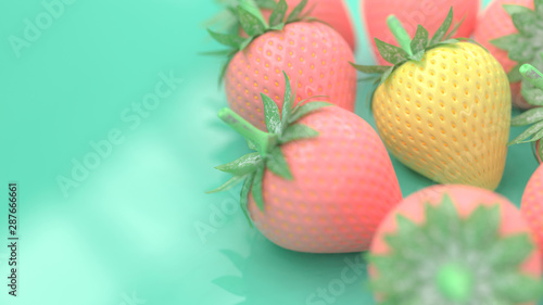Yellow strawberry surrounded by a pink strawberry