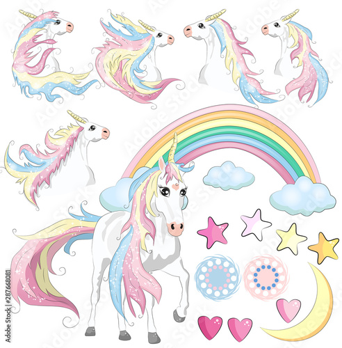 Baby Girl Unicorn Scrapbook Set. Scrapbooking. Decorative Elements. Tags. Labels. Stickers.