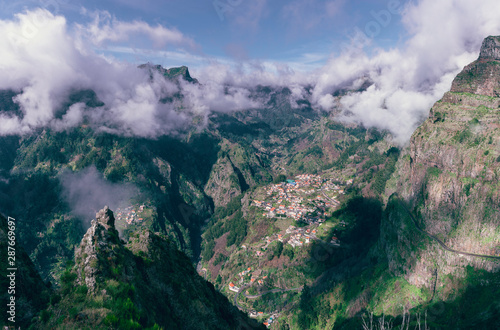 Panorama of Mountain Valley Mist in Madeira Portugal