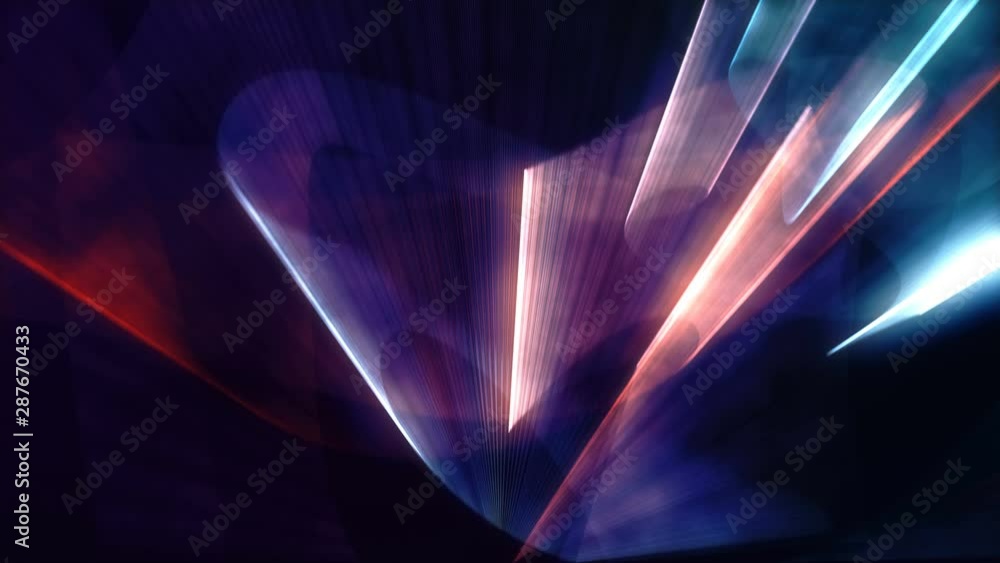 Laser neon red and blue light rays flash and glow in seamless loop. Festive concert club and music hall abstract 3D animation for pop, rock, rap music show. Colorful design overlay with alpha channel