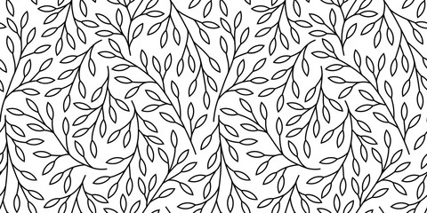 Papier peint photo Noir et blanc patrons Branches fleuries motif organique raffiné  © Oleksandra