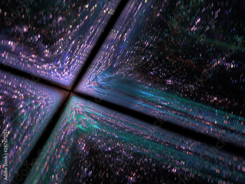 3d illustration - abstract background image, flat geometric plane with intersecting black lines, glowing light, soft colorful glowing lines, intersecting paths, intersection of lines